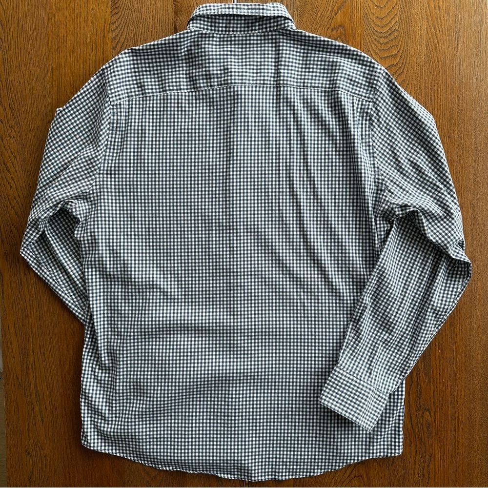 Faherty Navy Blue White Gingham Cotton Blend Button-Down Shirt Casual Work - Picture 3 of 10